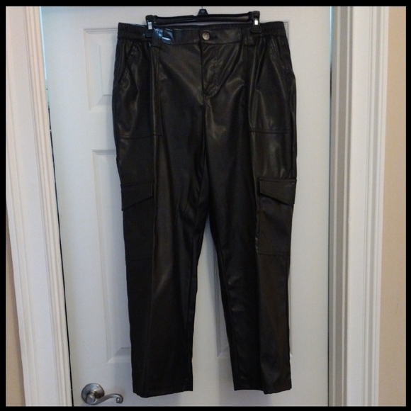 NWOT Almost Famous Faux Leather Cargo Pants, Elasticized Waist With Belt Loops - Picture 5 of 5